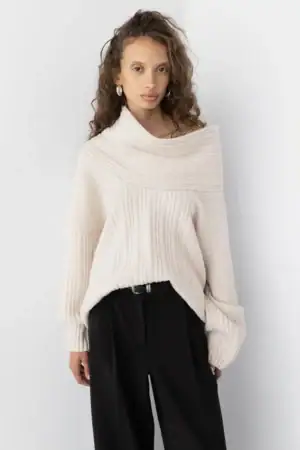 Kerina Wang - Oversized Slouchy Off the Shoulder Sweater - Oak + Fort