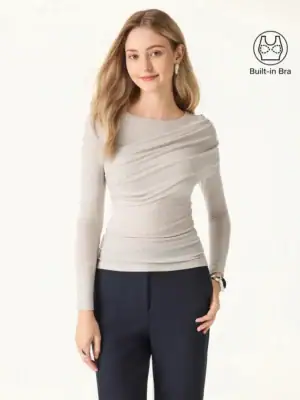Kerina Wang - Tencel-Wool Gathered Long Sleeve Brami Top  - OGLMove
