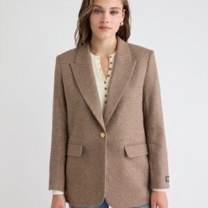 Kerina Wang - Herringbone Wool-Blend Oversized One-Button Blazer - RW&Co