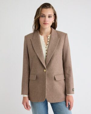 Kerina Wang - Herringbone Wool-Blend Oversized One-Button Blazer - RW&Co