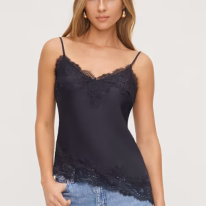 Kerina Wang - Asymmetric Lace Trim Satin Cami - Dynamite Clothing