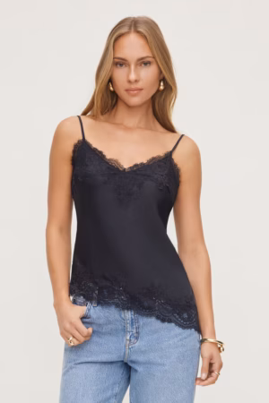 Kerina Wang - Asymmetric Lace Trim Satin Cami - Dynamite Clothing