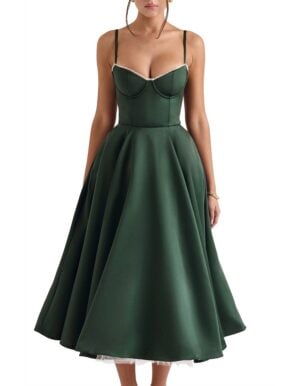 Kerina Wang - Mademoiselle Bustier Stretch Satin Midi Dress - House of CB