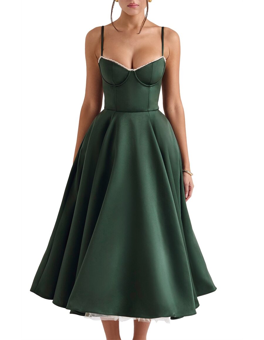 Mademoiselle Bustier Stretch Satin Midi Dress – House of CB