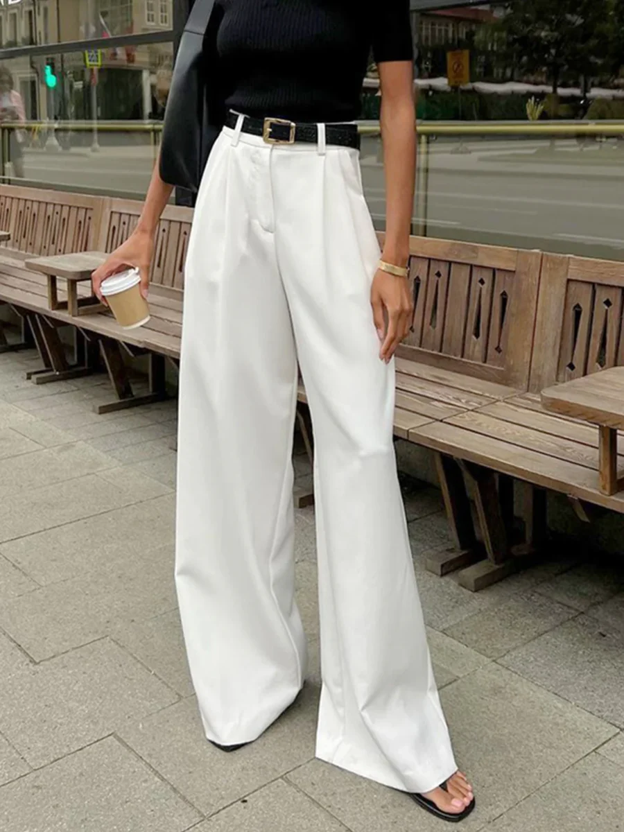 Solid Wide Leg Pants Without Belt – Commense