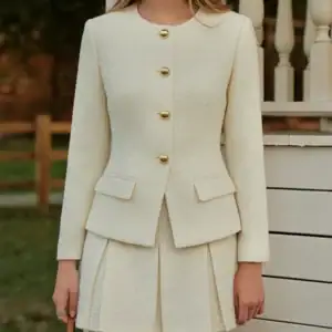 Kerina Wang - Metal Button Tweed Blazer - Commense