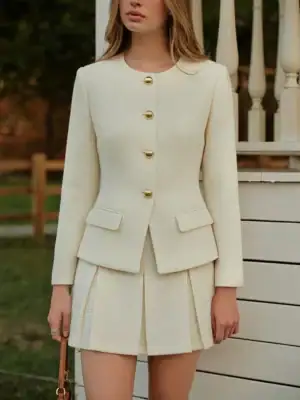 Kerina Wang - Metal Button Tweed Blazer - Commense
