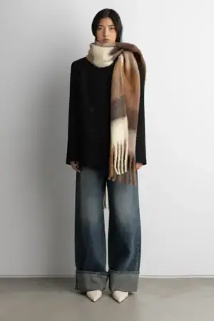Kerina Wang - Patterned Scarf with Tassels - Oak & Fort