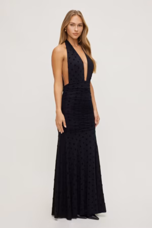 Kerina Wang - Polka Dot Mesh Maxi Dress - Dynamite Clothing