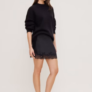 Kerina Wang - Lace Trim Satin Mini Skirt - Dynamite Clothing
