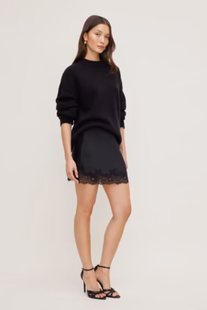 Kerina Wang - Lace Trim Satin Mini Skirt - Dynamite Clothing