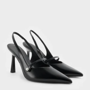 Kerina Wang - Helena Pearl-Buckle Pointed-Toe Slingback Pumps - Charles & Keith
