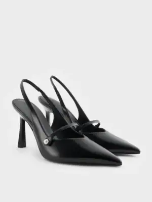 Kerina Wang - Helena Pearl-Buckle Pointed-Toe Slingback Pumps - Charles & Keith