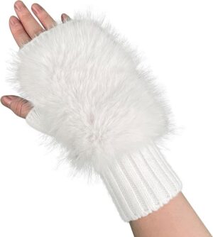 Kerina Wang - Fingerless Gloves Furry Mittens Wrist Warmers - Amazon