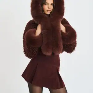Kerina Wang - Kali Mahogany Cropped Vegan Shearling Fur Jacket - Miss Circle