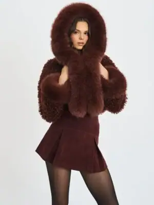 Kerina Wang - Kali Mahogany Cropped Vegan Shearling Fur Jacket - Miss Circle