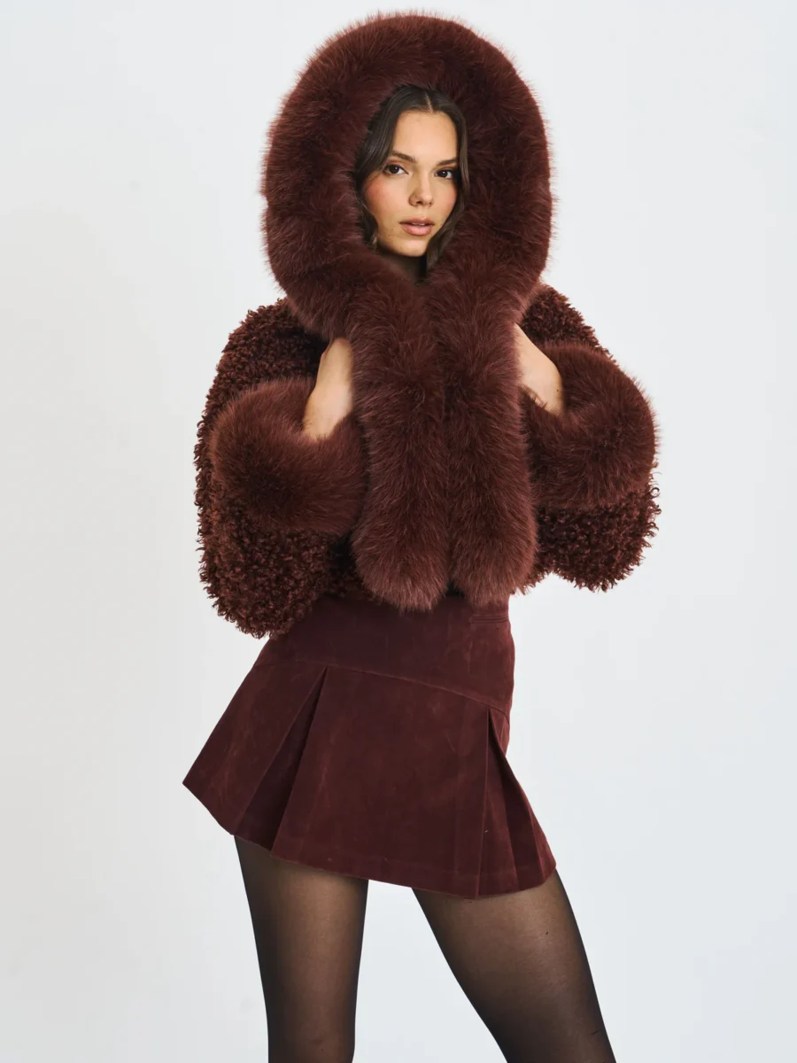 Kali Mahogany Cropped Vegan Shearling Fur Jacket – Miss Circle