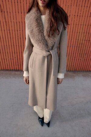 Kerina Wang - Wool Coat with Faux Fur Lapel and Belt - Zara