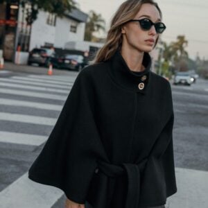 Kerina Wang - Shirt Cape Coat With Wool Belt - Zara