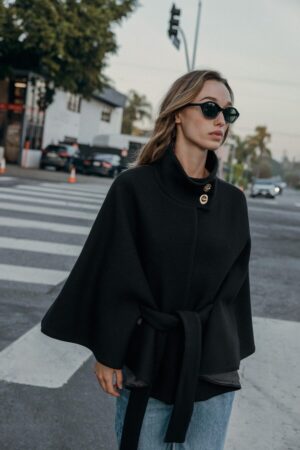 Kerina Wang - Shirt Cape Coat With Wool Belt - Zara