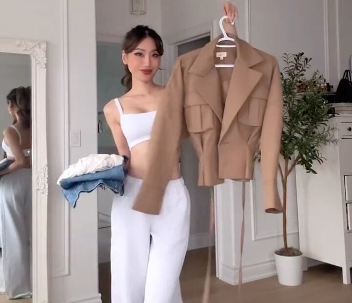 Kerina Wang - crop top trench grwm - Camila Coelho Mari Jacket