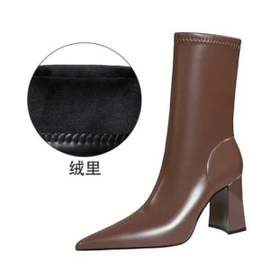 Kerina Wang - Niuna Pointy-Toe Plain Chunky Heel Short Boots - YesStyle