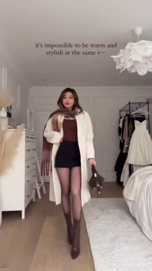 Kerina Wang white coat fleece tights outfit - how to layer