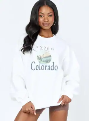 Kerina Wang - Colorado Oversized Crewneck Sweatshirt White - Princess Polly