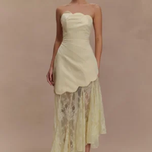 Kerina Wang - Aleena Satin And Lace Maxi Dress - Meshki