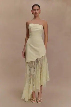 Kerina Wang - Aleena Satin And Lace Maxi Dress - Meshki