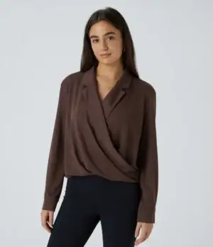 Kerina Wang - Crossover Long Sleeve Work Shirt - Halara