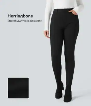 Kerina Wang - Halara Flex™ High-waisted Skinny Herringbone Work Pants with Pockets - Halara