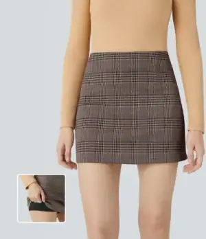Kerina Wang - High Waisted 2-in-1 Houndstooth Plaid Mini Work Skirt - Halara