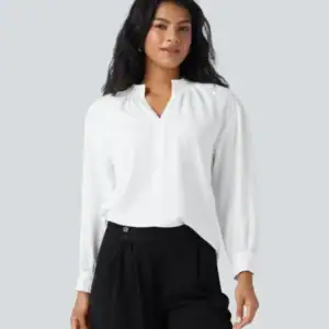 Kerina Wang - V Neck Long Sleeve Work Shirt (similar) - Halara