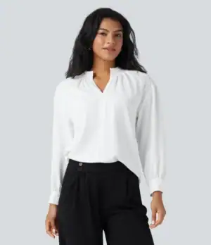 Kerina Wang - V Neck Long Sleeve Work Shirt (similar) - Halara