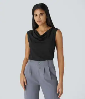 Kerina Wang - Cowl Neck Sleeveless Work Blouse - Halara
