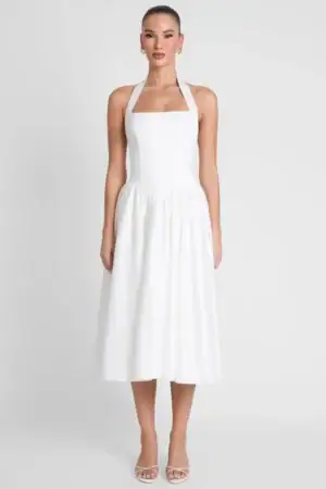 Kerina Wang - Hart Halter Corset Midi Dress - Leau