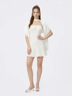 Kerina Wang - Ava Reverse Halter White Knit Flared Dress - Nana Jacqueline
