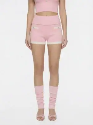 Kerina Wang - Millie Fold-Over Waistband Pink Knit Shorts - Nana Jacqueline