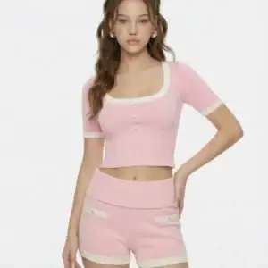 Kerina Wang - Millie Contrast-Trim Pink Knit Top - Nana Jacqueline