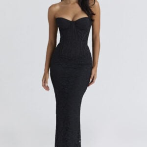 Kerina Wang - Solaine black + blush lace corset maxi dress