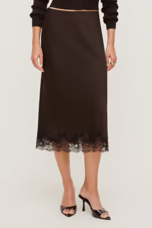 Kerina Wang - Lace Satin Midi Skirt - Dynamite Clothing