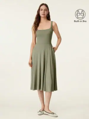 Kerina Wang - Square Neck Flowy New Airy Brami Midi Dress (black) - OGLMove (Copy)