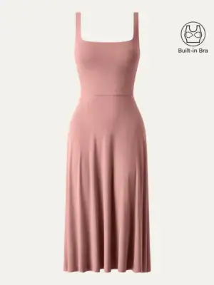 Kerina Wang - Square Neck Flowy New Airy Brami Midi Dress (pink) - OGLMove