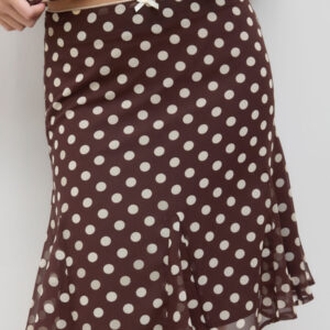 Kerina Wang - Mesh Low Rise Polka Dot Bowknot Mermaid Skirt - Cider