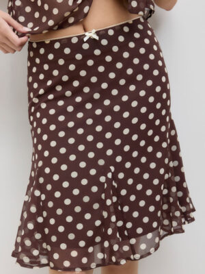 Kerina Wang - Mesh Low Rise Polka Dot Bowknot Mermaid Skirt - Cider