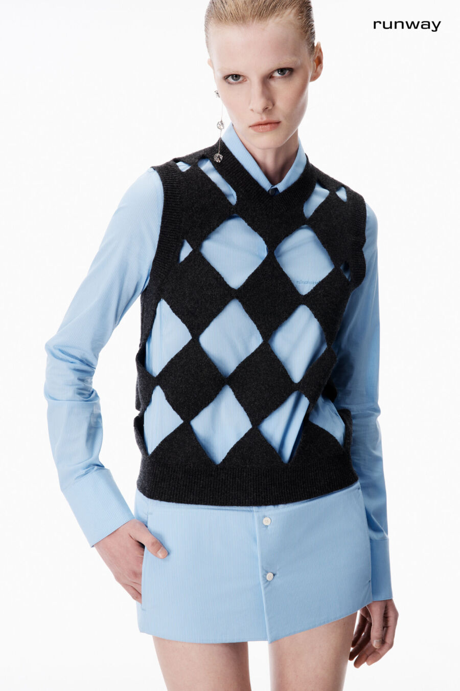 Slashed Argyle V-neck Vest – Alexander Wang