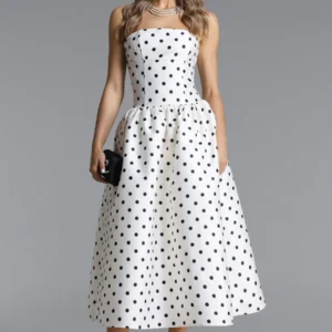Kerina Wang - Gregorio Elegant Tailored Strapless Polka Dot Maxi Dress - Bella Barnett