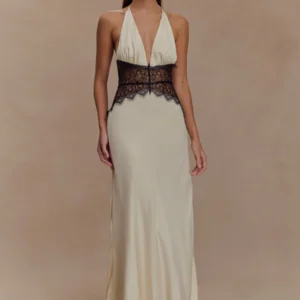 Kerina Wang - Dinah Lace And Satin Maxi Dress - Meshki