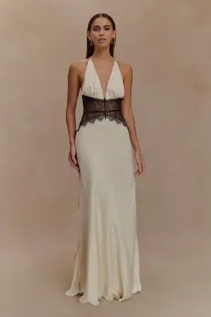 Kerina Wang - Dinah Lace And Satin Maxi Dress - Meshki
